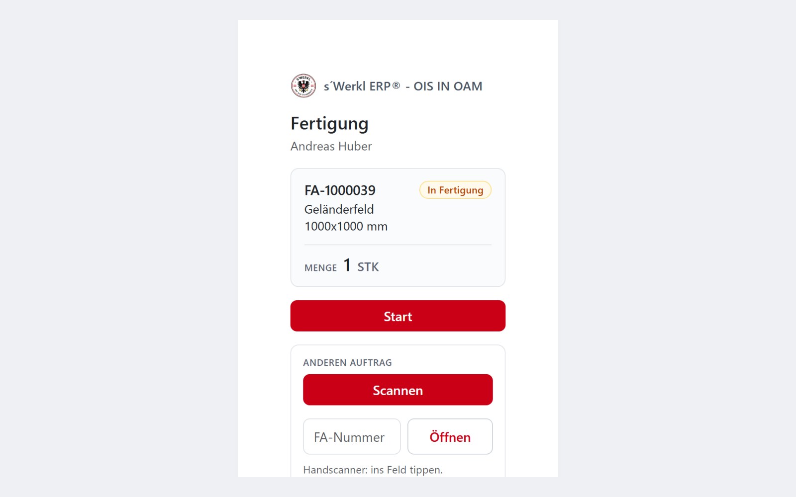 Terminal: Auftrag — s'Werkl ERP Ois in Oam