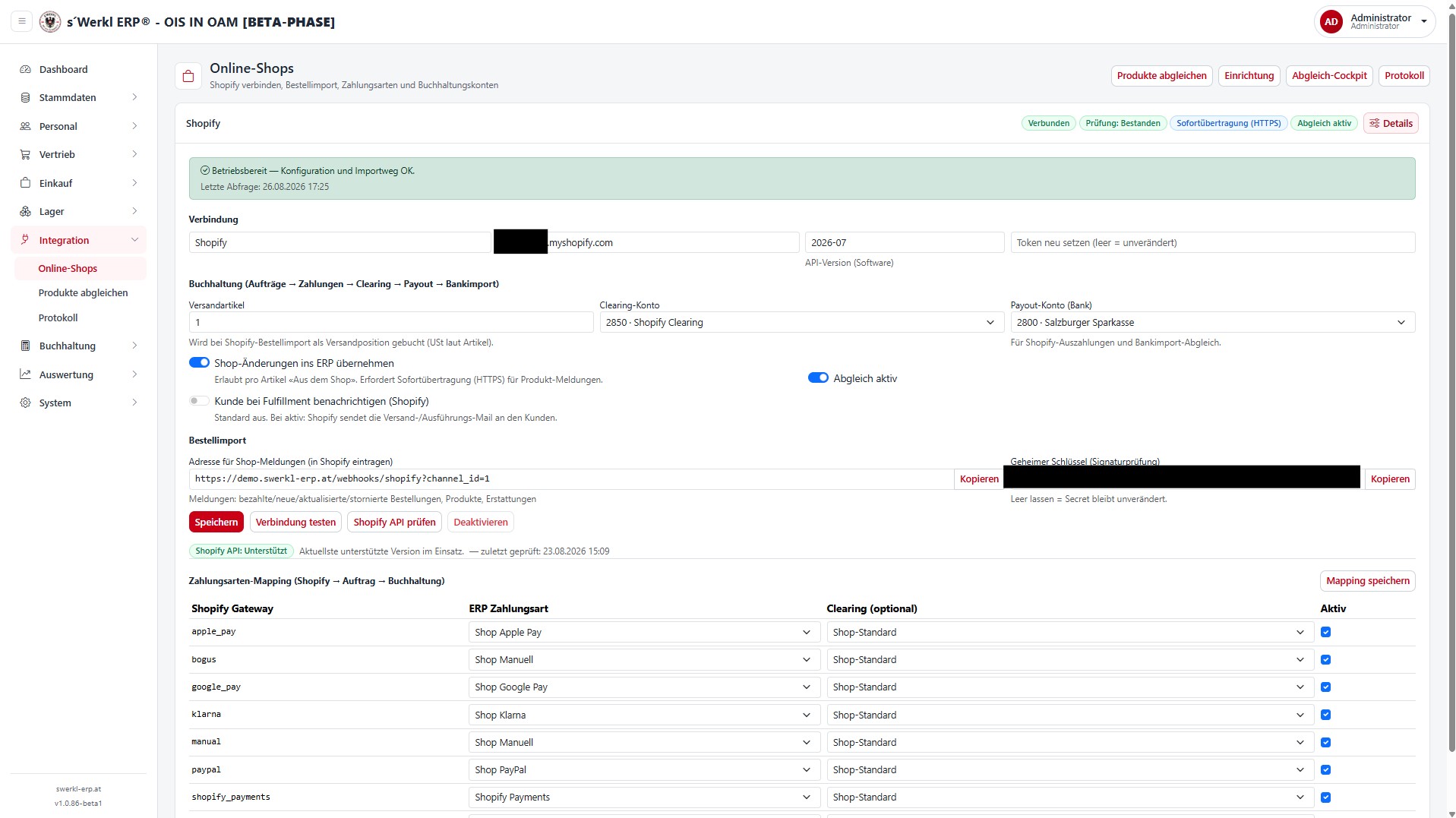 Online-Shop Verbindung — s'Werkl ERP Ois in Oam