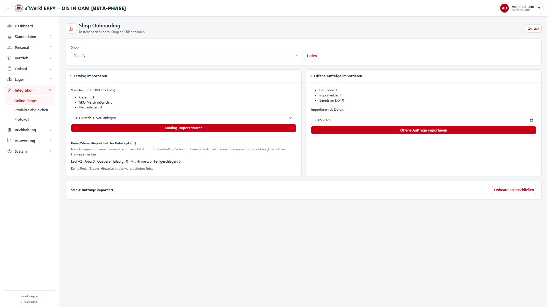 Shop-Onboarding — s'Werkl ERP Ois in Oam